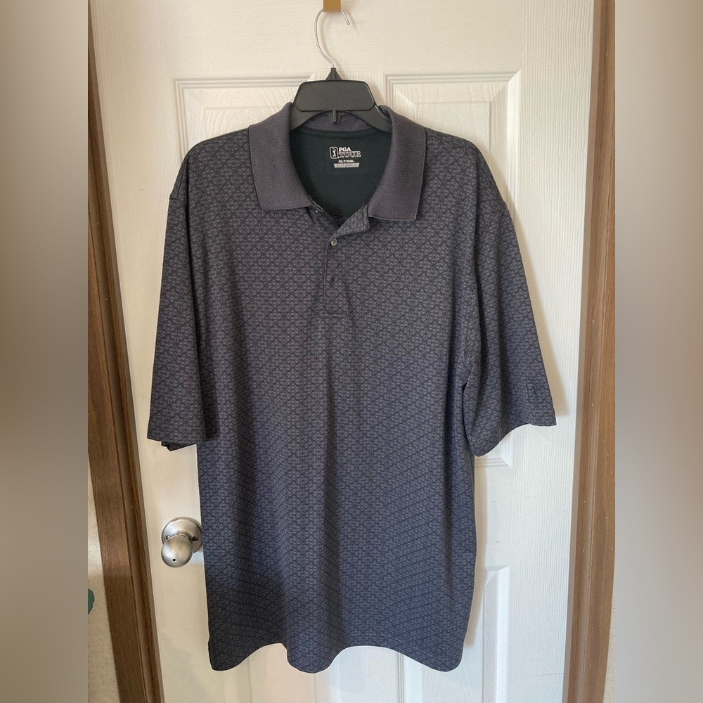 PGA Tour Dark Gray Polo Graphic Design Shirt Mens XLT